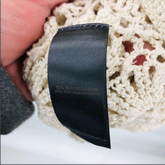 Liz CLAIBORNE Vintage Silk Off White Open Crochet Knit Cardigan Sweater Large - Picture 7 of 8